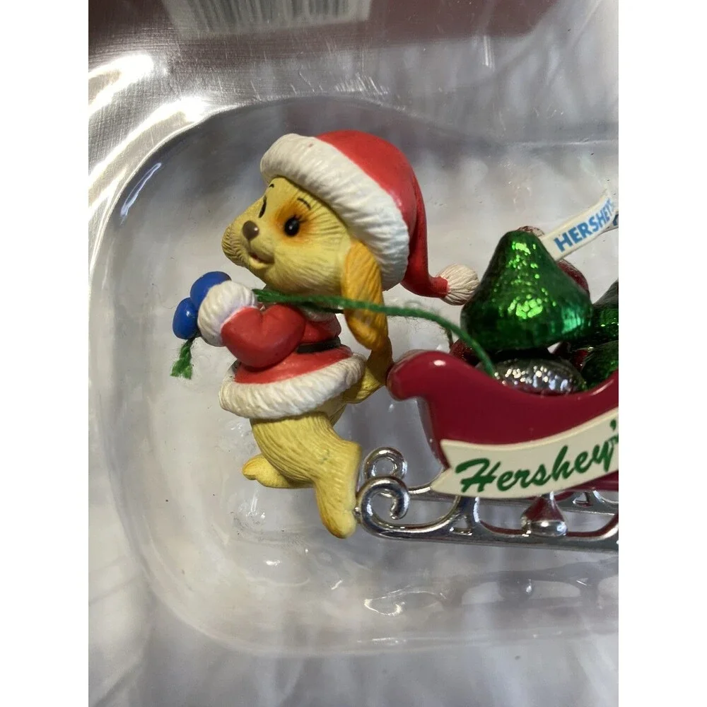 1995 Christmas Ornament “Hershey's Kiss Express” Sleigh Dog Vtg As Is